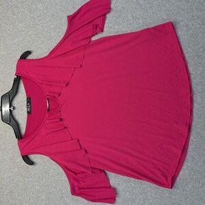 JKLA Women's Fuchsia Ruffle Cold Shoulder Blouse